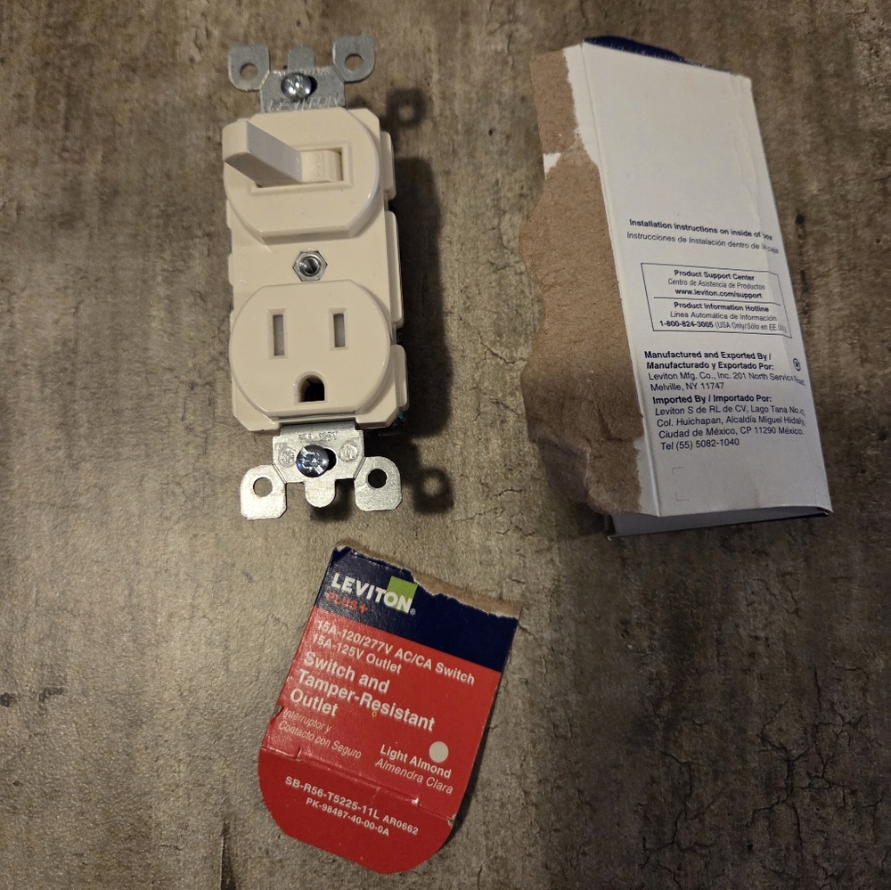 15 Amp Tamper-Resistant Combination Switch/Outlet, Light Almond T5225-TS